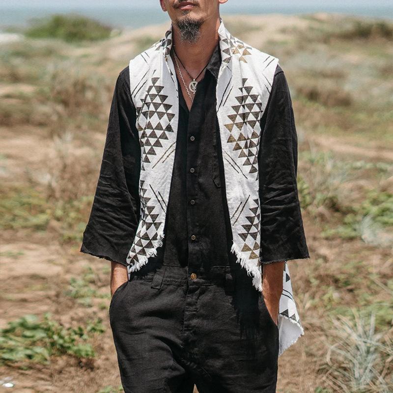 Mens Cotton Linen Mid Length Vest 22009331X