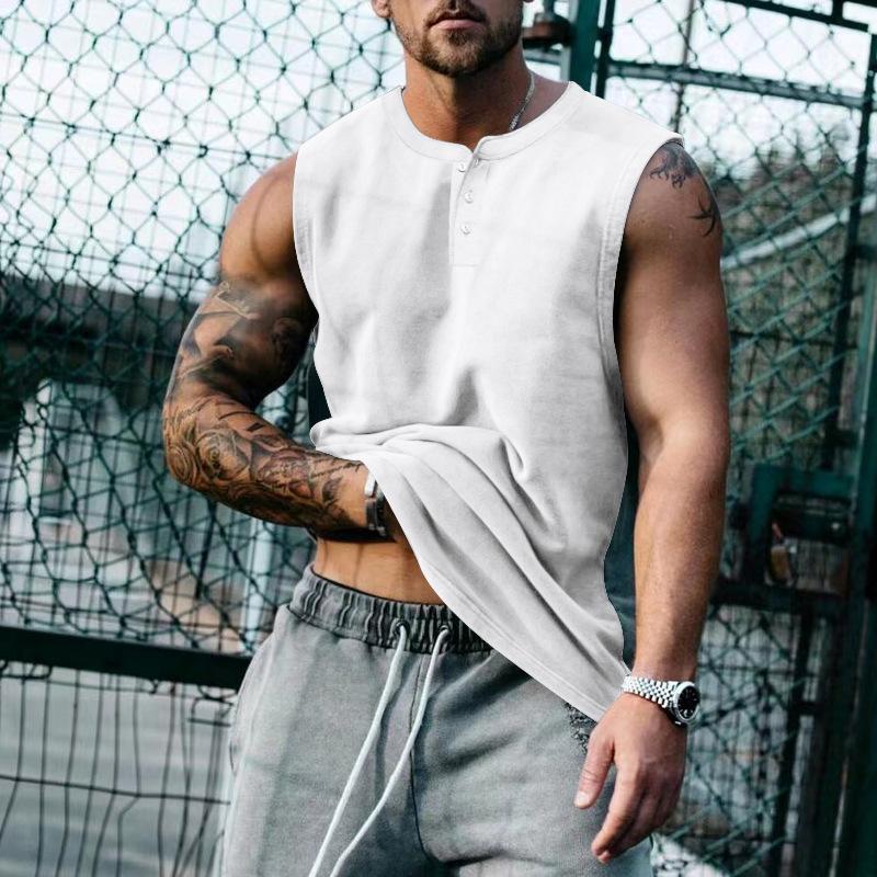 Mens Casual Summer Round Neck Button Down Tank Top 26609609M