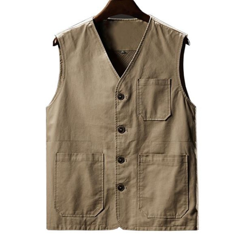 Mens Cotton V-neck Single Breasted Vest 43550015M