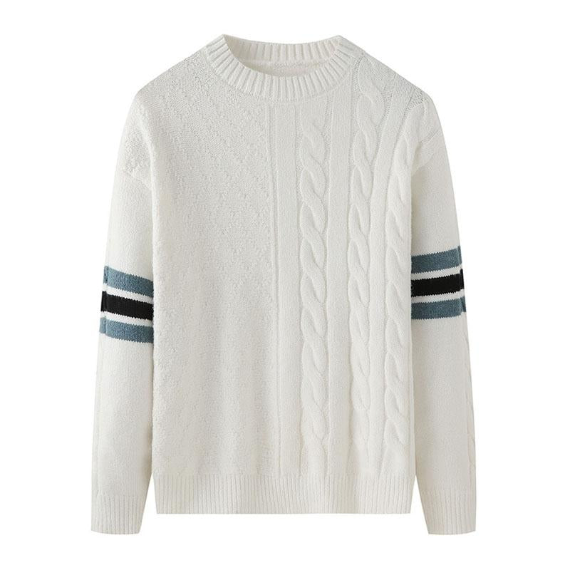 Mens Casual Round Neck Cable Contrast Color Knit Sweater 46300263M