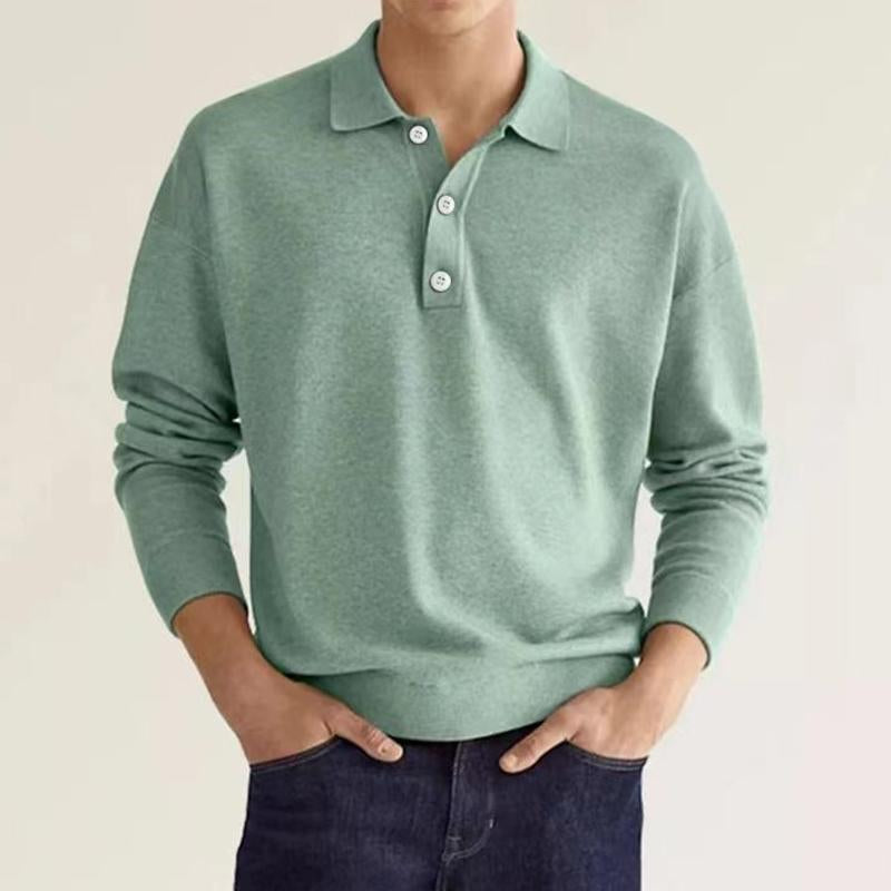 Mens Solid Lapel Long Sleeve Polo T-Shirt 72727356Y