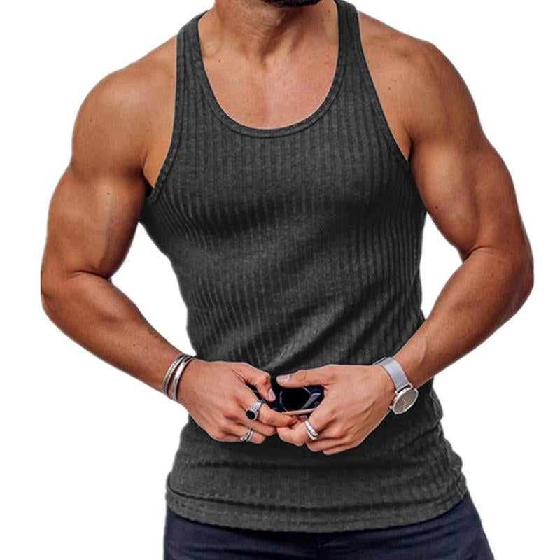 Mens Knitted Vertical Stripe Athletic Fit Racerback Tank Top 92662830X