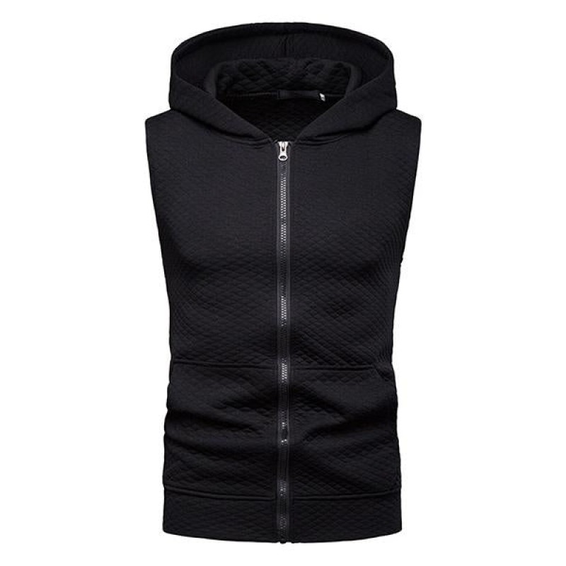 Mens Casual Zip Rhombus Hooded Vest 84655941M