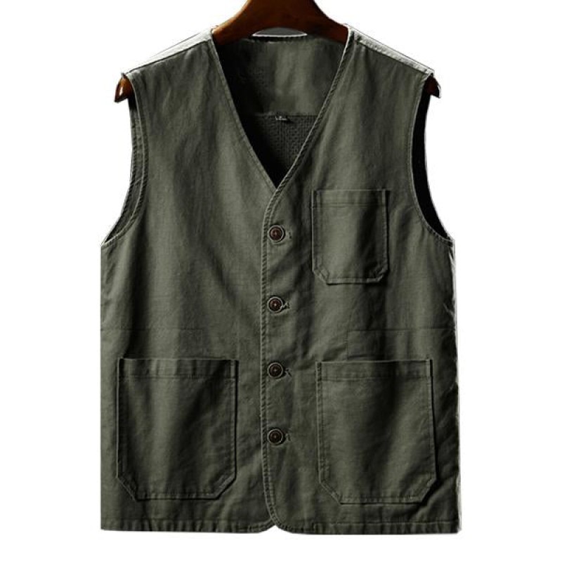 Mens Cotton V-neck Single Breasted Vest 43550015M