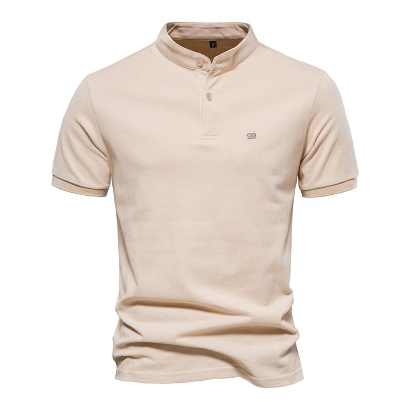 Mens Casual Cotton Stand Collar Solid Color Slim Short Sleeve Polo Shirt 95058725M