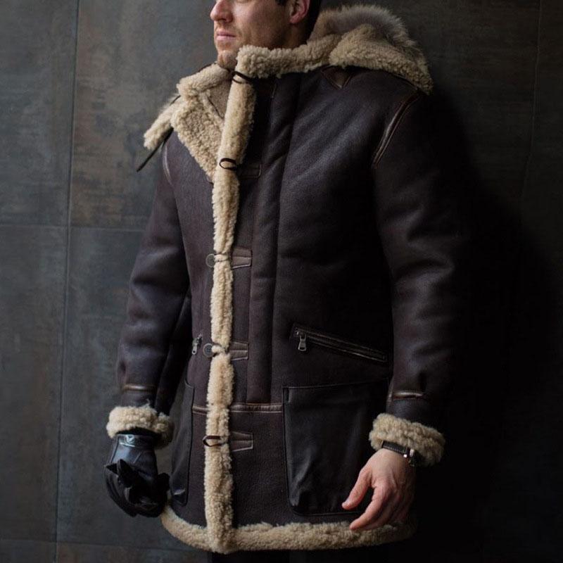 Mens Vintage Thickened Fur Leather Coat 69436272M