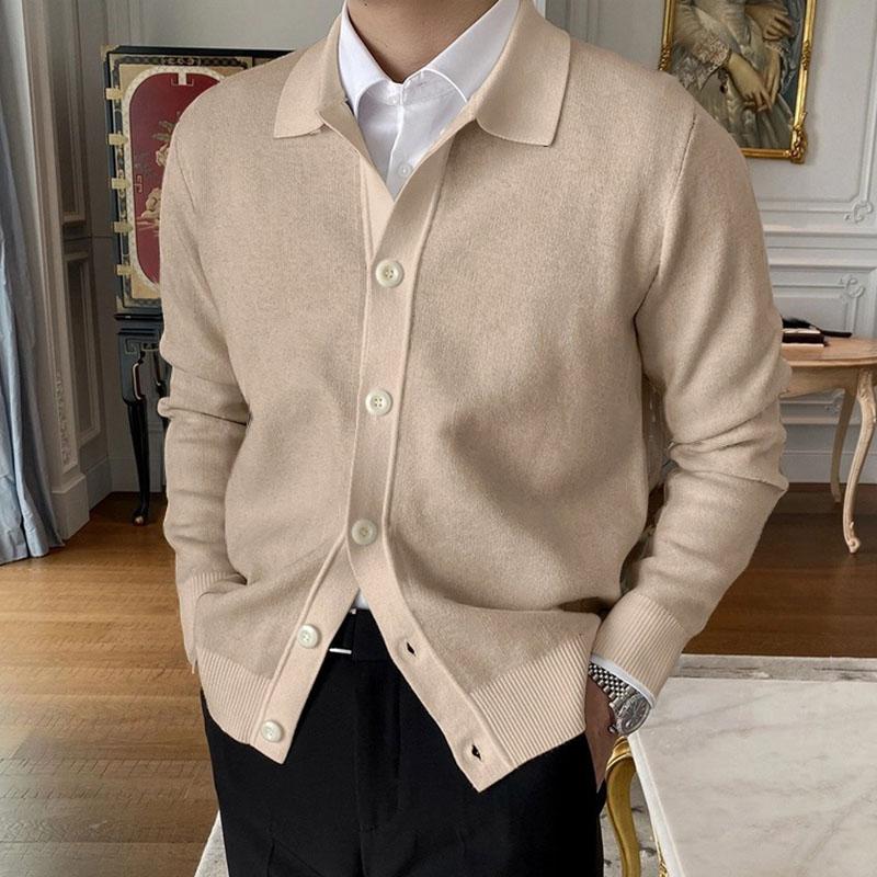 Mens Casual Lapel Single Breasted Knit Cardigan 60143832M
