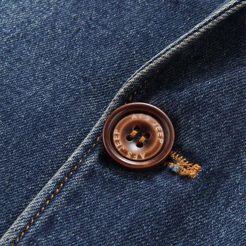 Mens Lapel Single Breasted Denim Blazer 27056629M