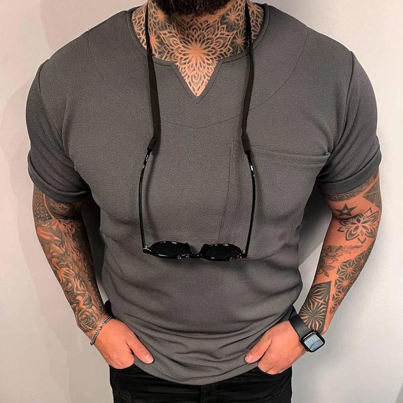 Mens V Neck Short Sleeve Solid Color Casual T-Shirt 13484664X