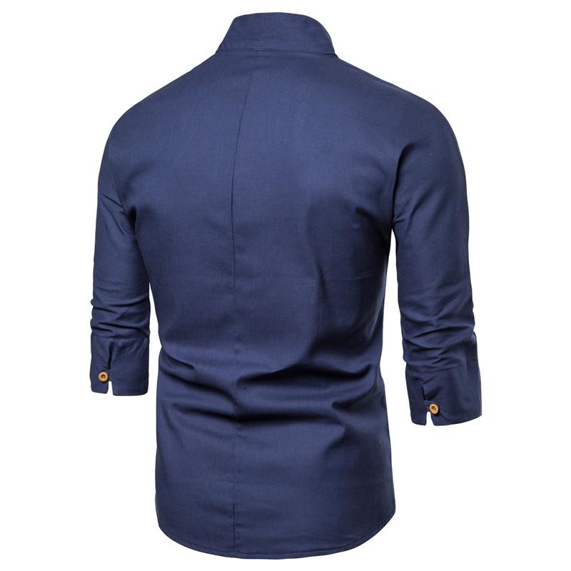 Mens Retro Solid Color Linen T -shirt 38070756X