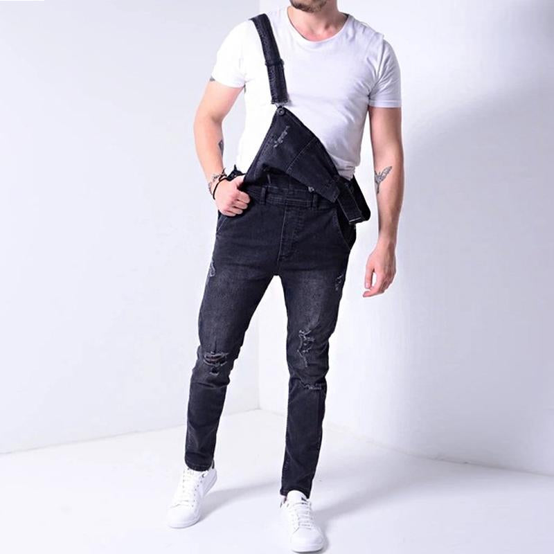 Mens Casual Denim Ripped Overalls 68901284Y