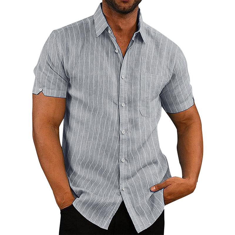 Mens Casual Summer Lapel Stripe Short Sleeve Shirt 77163136M