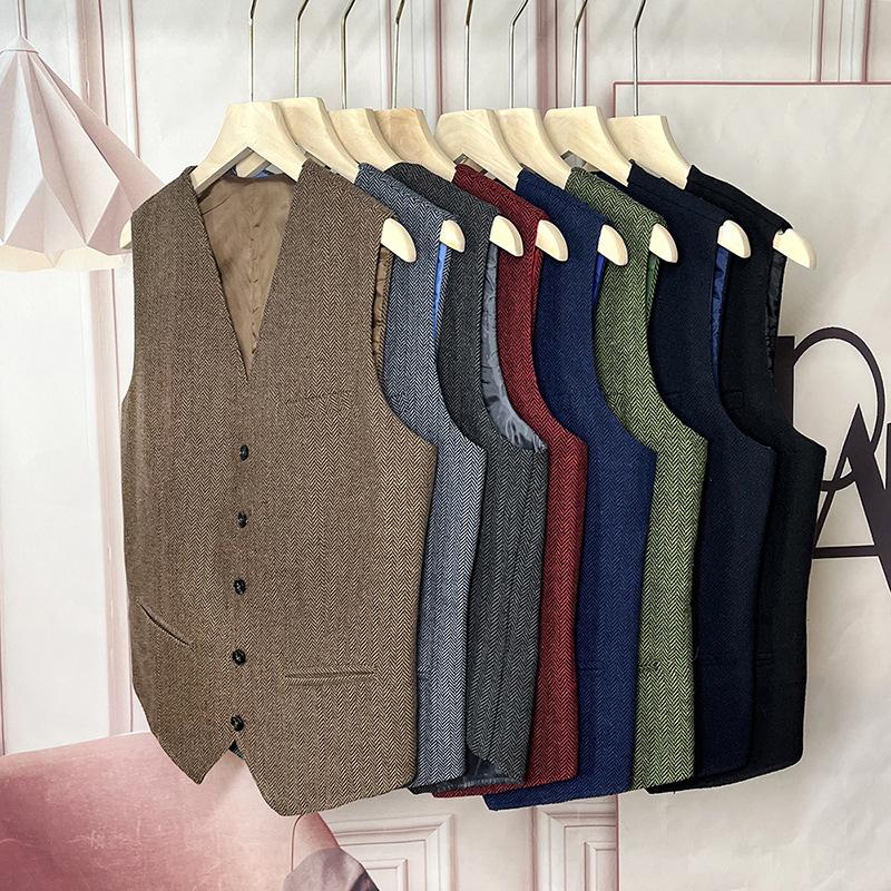 Mens Herringbone Pattern V-neck Suit Groom and Best Man Vest 26434573X