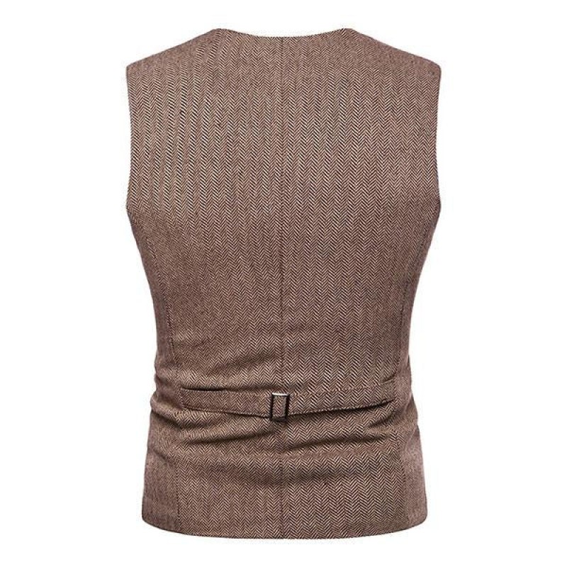MENS HERRINGBONE SINGLE BREASTED VEST 95347858M