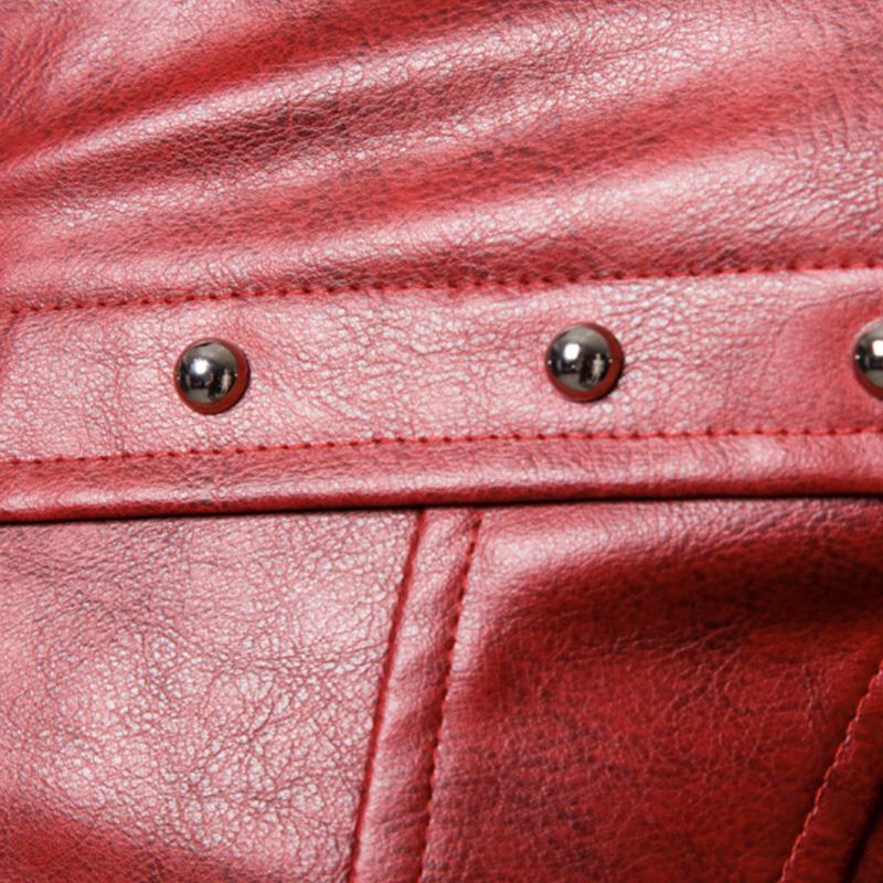 Mens Vintage Fur Collar Zipper Panel Leather Jacket 84578852M