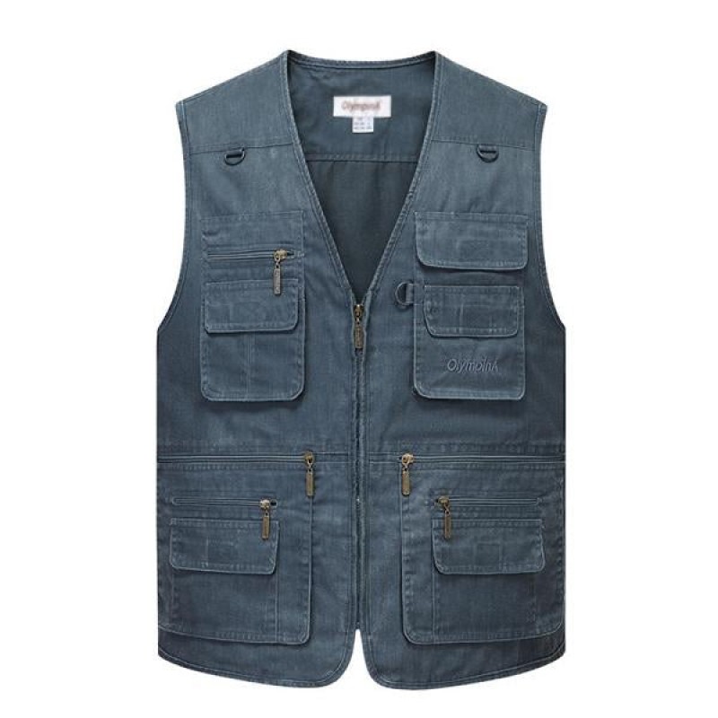 Mens Multi-pocket Fishing Washed Cotton Vest 53345762X