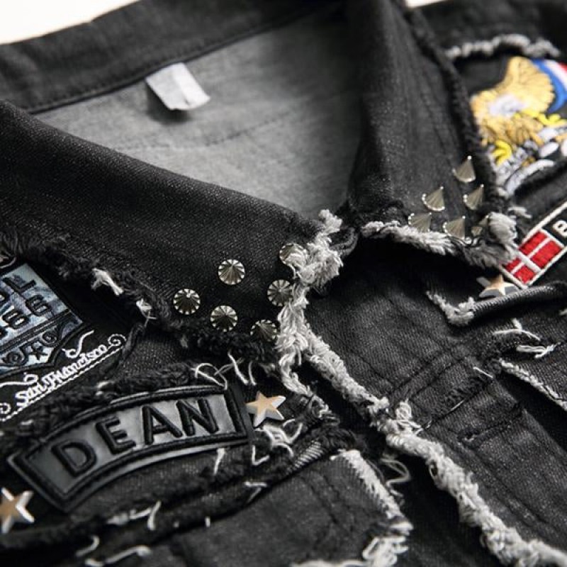 Mens Washed Embroidered Skull Denim Vest 11712032M