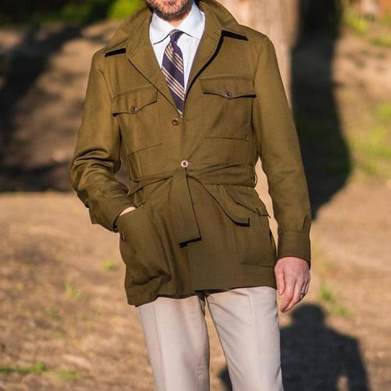 Mens Vintage Solid Color Multi Pocket Thin Trench Coat 04635282Y