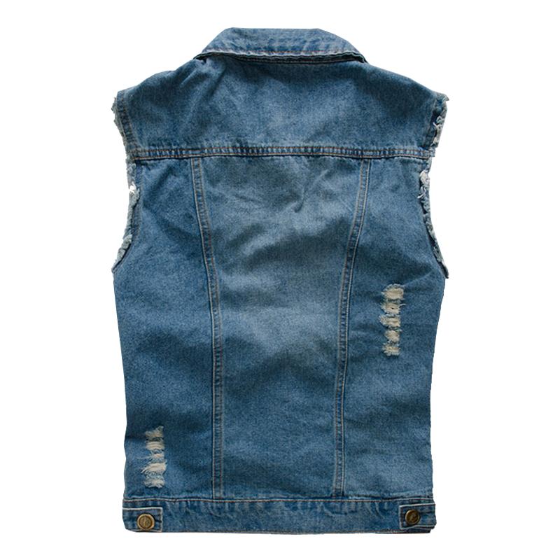 Mens Denim Ripped Vest with Lapel Collar 02939770X