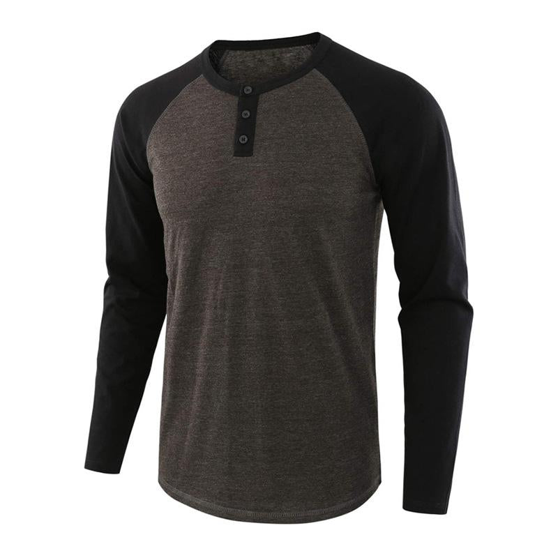 Mens Casual Colorblock Loose Henley T-Shirt 42204991M