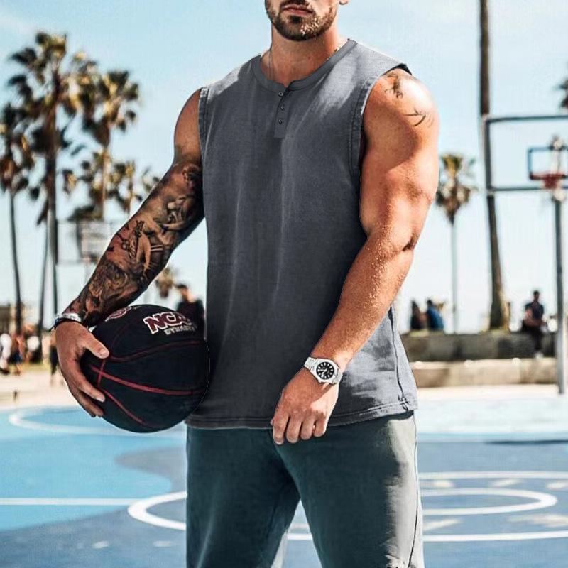 Mens Casual Summer Round Neck Button Down Tank Top 26609609M