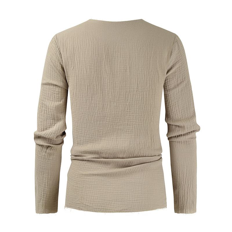 Mens Round Neck Distressed Irregular V Neck Long Sleeve T-Shirt 77596089X