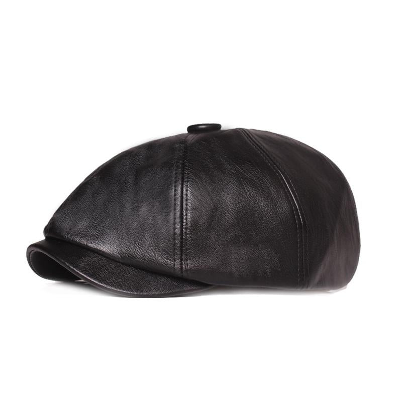 Mens Retro Solid Color PU Beret 81139955X