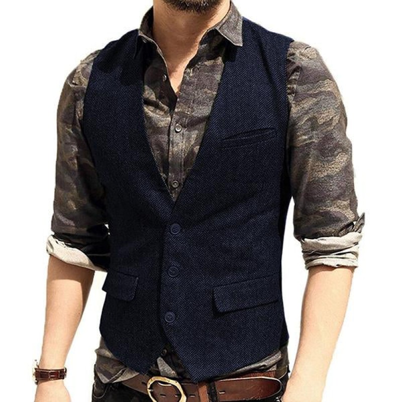 Mens V-neck Tweed Single Breasted Vest 89211169M