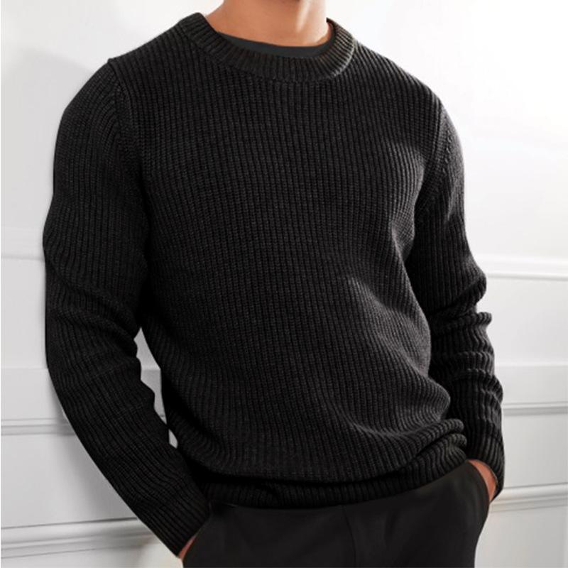 Mens Round Neck Solid Knit Sweater 25404401Z
