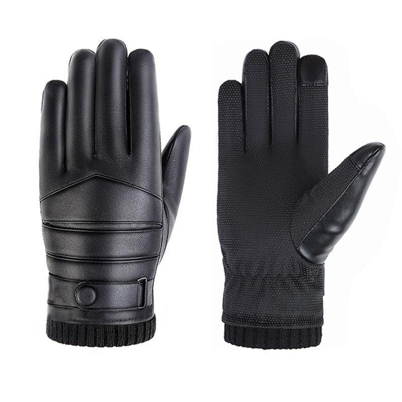 Mens Leather Mountaineering Cycling Plush Thermal Gloves 11401157Y