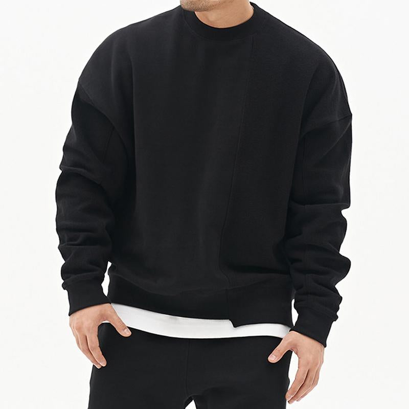 Mens Loose Solid Color Stitching Sweatshirt 42950665Y