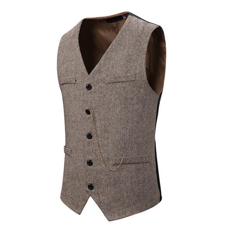 Mens Herringbone Single Breasted Vest 21473001M