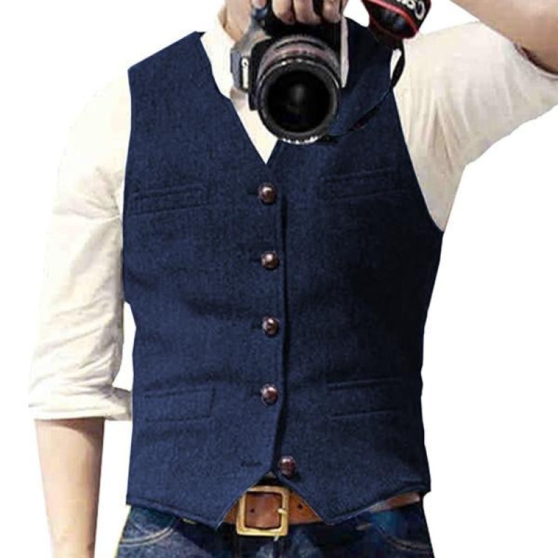 Mens Herringbone V-Neck Suit Vest 60649855M