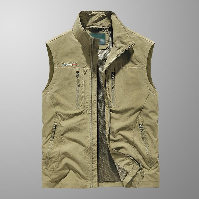 Mens Casual Stand-Up Collar Quick-Drying Multi-Pocket Outdoor Fishing Vest 76652771M