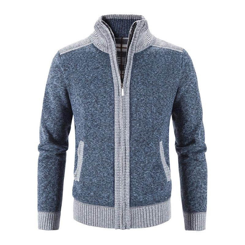 Mens Casual Fleece Thickened Contrast Knitted Cardigan 01661113M
