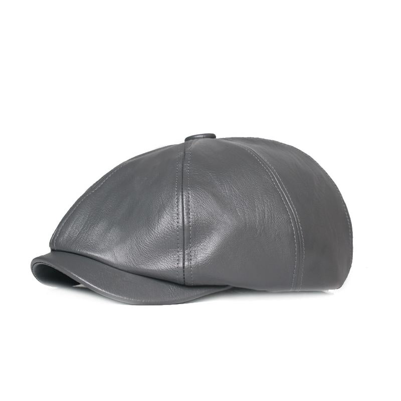 Mens Retro Solid Color PU Beret 81139955X