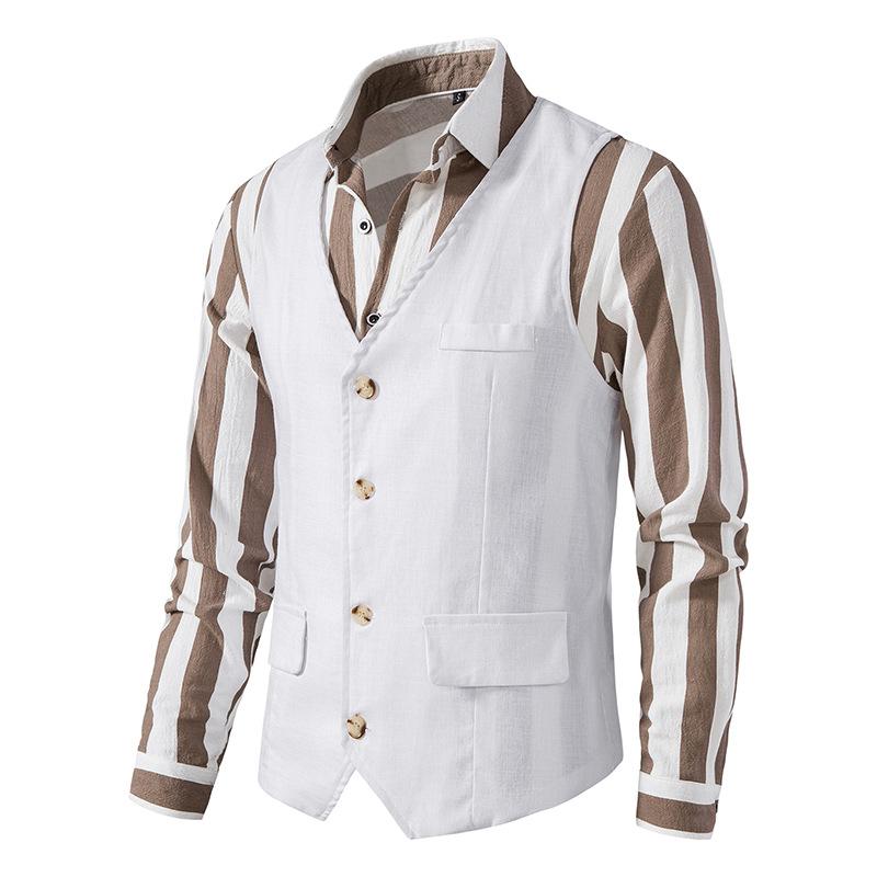 Mens Vintage Cotton Linen V Neck Vest 21832961X