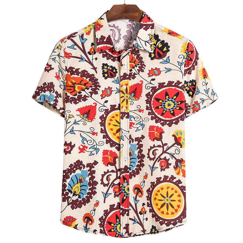 Mens Casual National Print Short -Sleeved Shirt 49020621Y