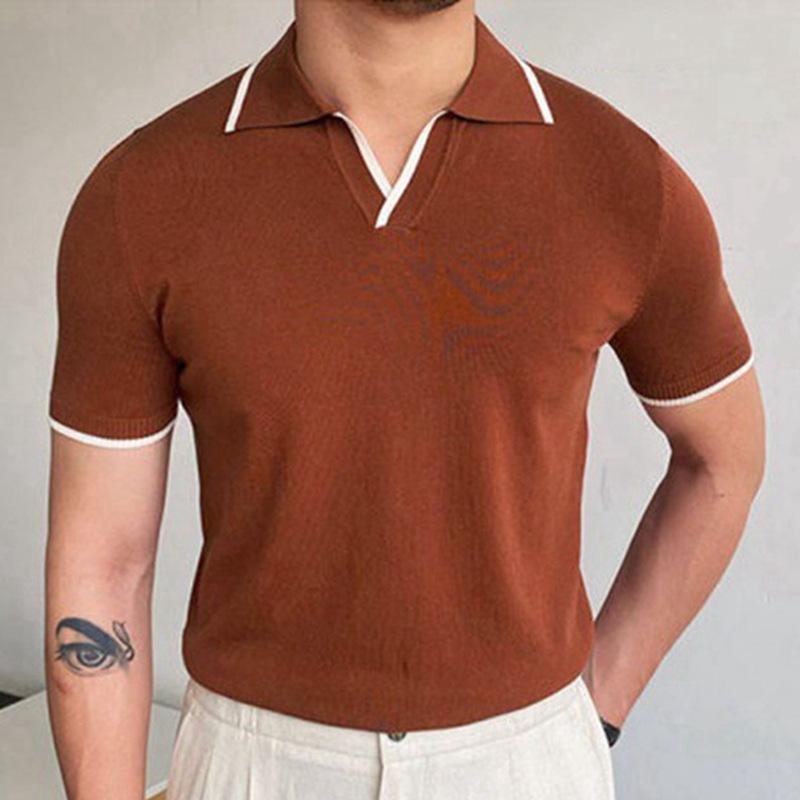 Mens Casual Lapel Knit Short Sleeve Polo Shirt 42270520M