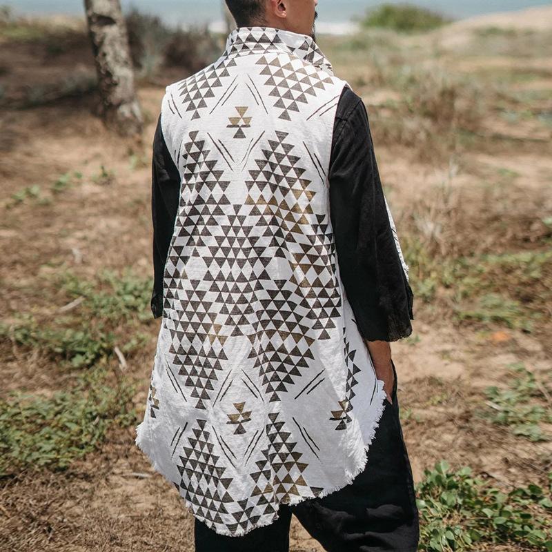 Mens Cotton Linen Mid Length Vest 22009331X