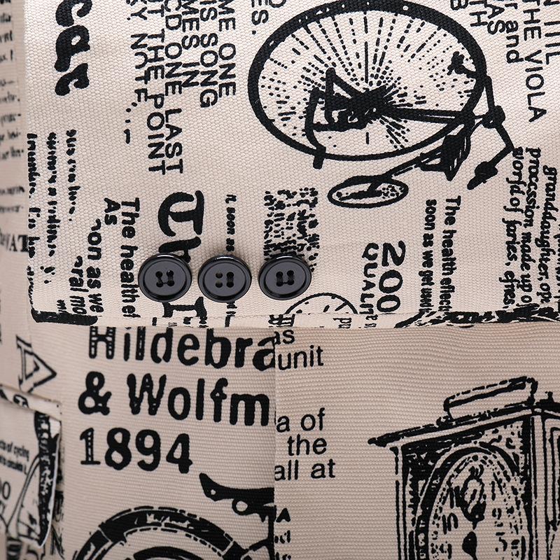 Mens Personalized Newspaper Print Lapel One Button Blazer 51736436M