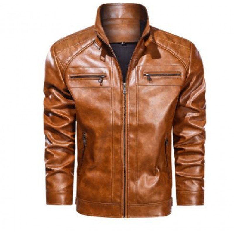 Mens PU Leather Outdoor Zipper Jacket 16709098X