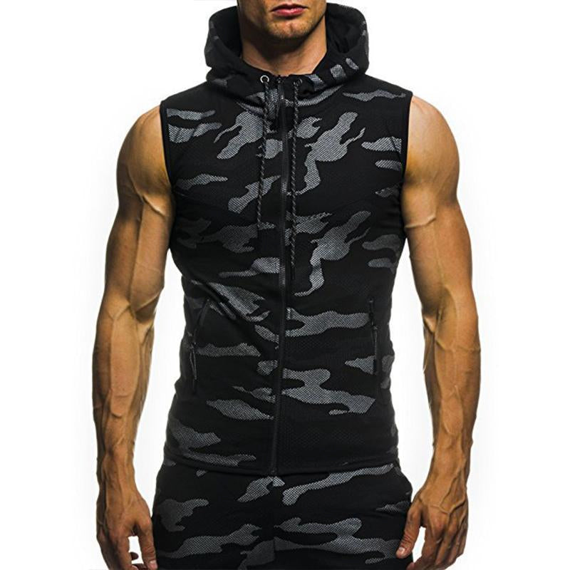 Mens Casual Camouflage Slim Hooded Tank Top 45288828M