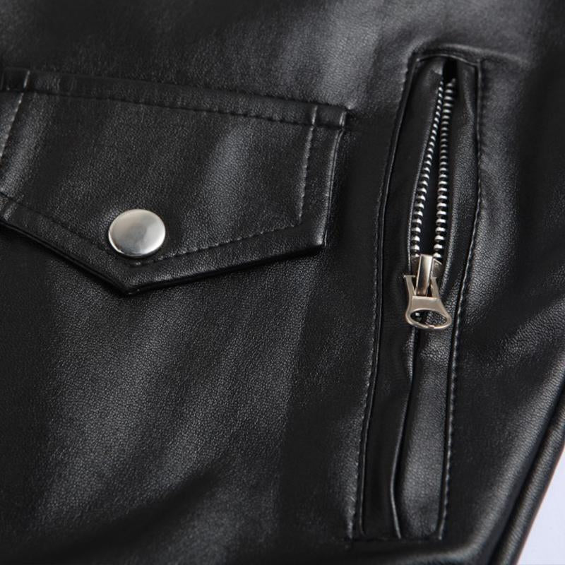 Mens Vintage Biker Slim Lapel Diagonal Zipper Leather Jacket 96439588M