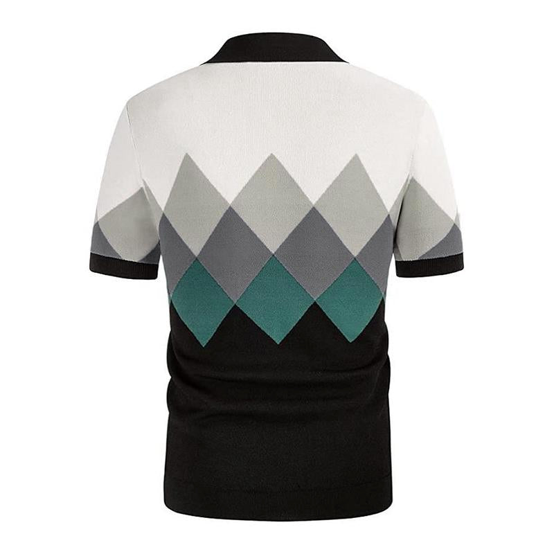 Mens Casual Diamond Jacquard Short-Sleeved Knitted Polo Shirt 68772615M