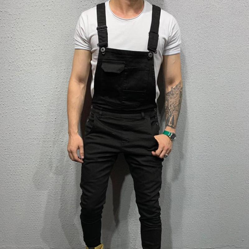 Mens Solid Color Denim Overalls 01703561X
