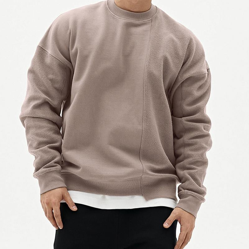 Mens Loose Solid Color Stitching Sweatshirt 42950665Y