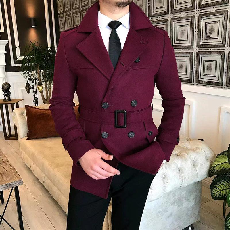 Mens Vintage Lapel Double Breasted Belted Trench Coat 39235809M