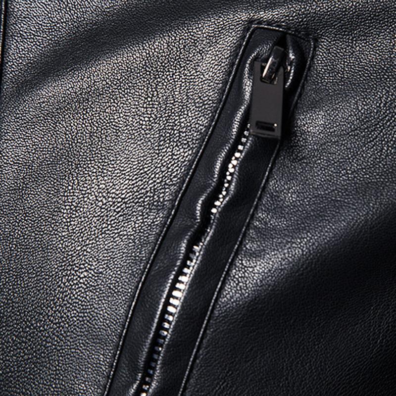 Mens Vintage Stand Collar Zipper Slim Fit Leather Biker Jacket 20472588M