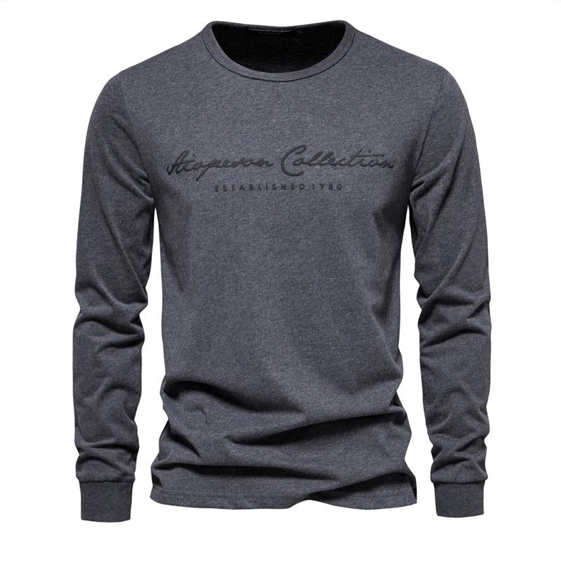 Mens Casual Long Sleeve Round Neck Cotton Letter Print T-Shirt 62191353X